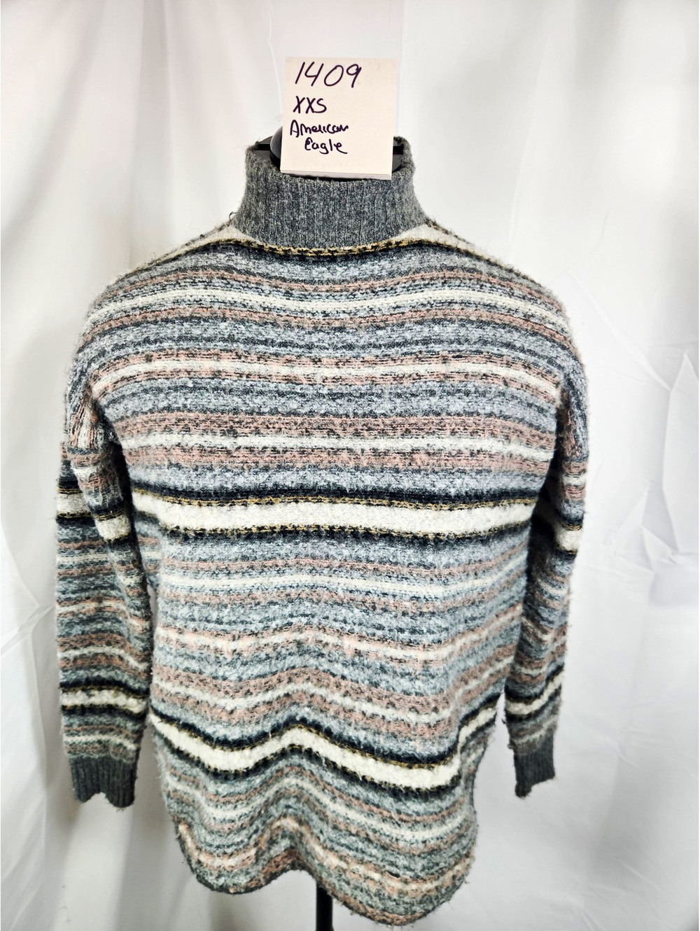 American Eagle Outfitters Men's 2XS Striped Knit Mock Neck Pullover Sweater